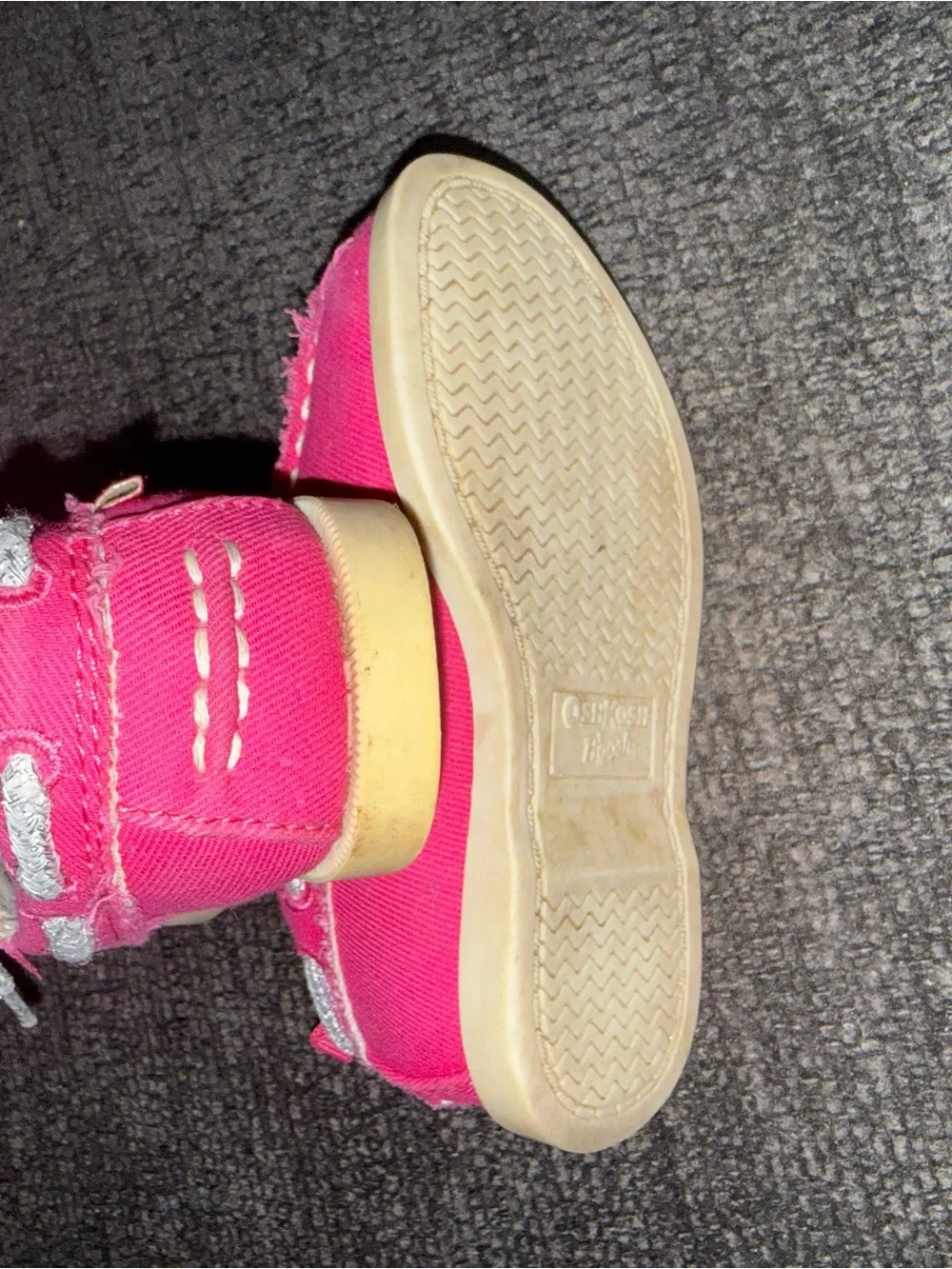 OshKosh B’gosh Toddler Girls Pink Canvas Boat Shoes Size 6 Glitter Laces